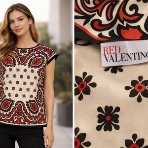 REDValentino Silk Blend Blouse Scarf Print Designer Statement Top Size 44 M